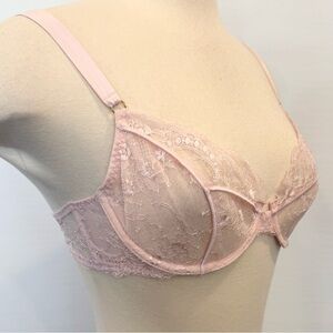 Victoria’s Secret Sheer Lace Pink Very Sexy Underwire Unlined Demi Bra 34C